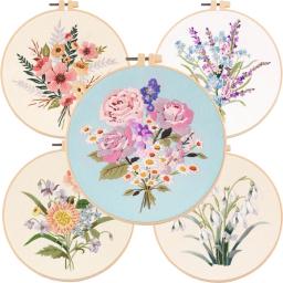 Kit inicial para bordados para iniciantes, kits de ponto transversal para adultos, kits iniciais DIY com padrões florais - Image 1