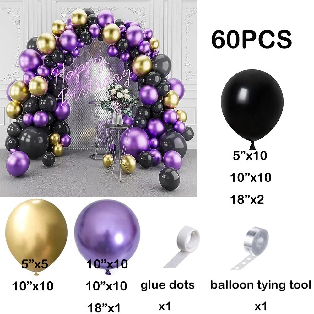 Kit Arco Balões de Látex Infantil, Guirlanda Metálica, Dourado e Roxo, Festa de Aniversário, Baby Shower, Decoração de Graduação Preto e Dourado - Image 1
