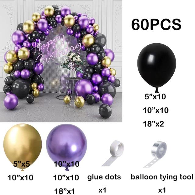 Kit de Decoração para Festas: Arco de Balões de Látex Infantil em Dourado e Roxo com Guirlanda Metálica para Aniversário, Baby Shower e Graduação em Preto e Dourado