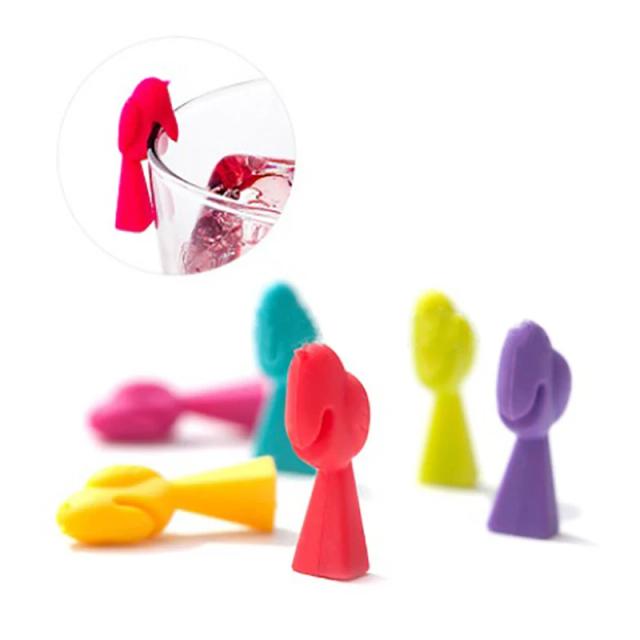 Etiquetas de Silicone em Formato de Flores para Identificação de Taças de Vinho - Conjunto Portátil de 6 Peças