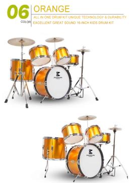 Conjunto de Bateria Musical para Crianças, Instrumento de Percussão, Kit de Bateria Profissional de Alta Qualidade, 3 Pratos, 5 Pcs - Image 4
