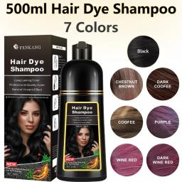 3in 1 shampoo para homens e mulheres, tintura de cabelo, natural, preto, branco, 7 cores, 500ml - Image 1