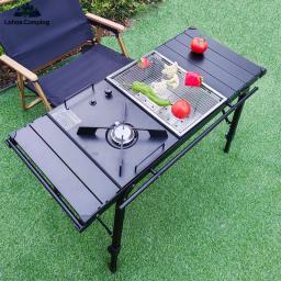 Lohascamping leve acampamento dobrável multifuncional mesa igt rolo mesa braseira perna ajustável queimador de mesa mesa churrasco - Image 1