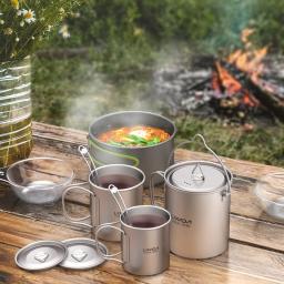 Conjuntos de utensílios de mesa de titânio pote de acampamento copo de água com tampa dobrável spork caneca ao ar livre para acampamento ao ar livre caminhadas mochila - Image 5