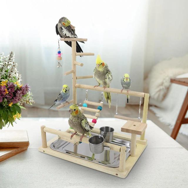 Escada de Madeira para Pássaros com Playground de Escalada e Brinquedos para Papagaios