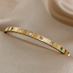Pulseiras de aço inoxidável 316L para mulheres, bloco colorido incrustado de zircão, bracelete banhado a ouro, charme romântico, joalheria, chique - Image 5