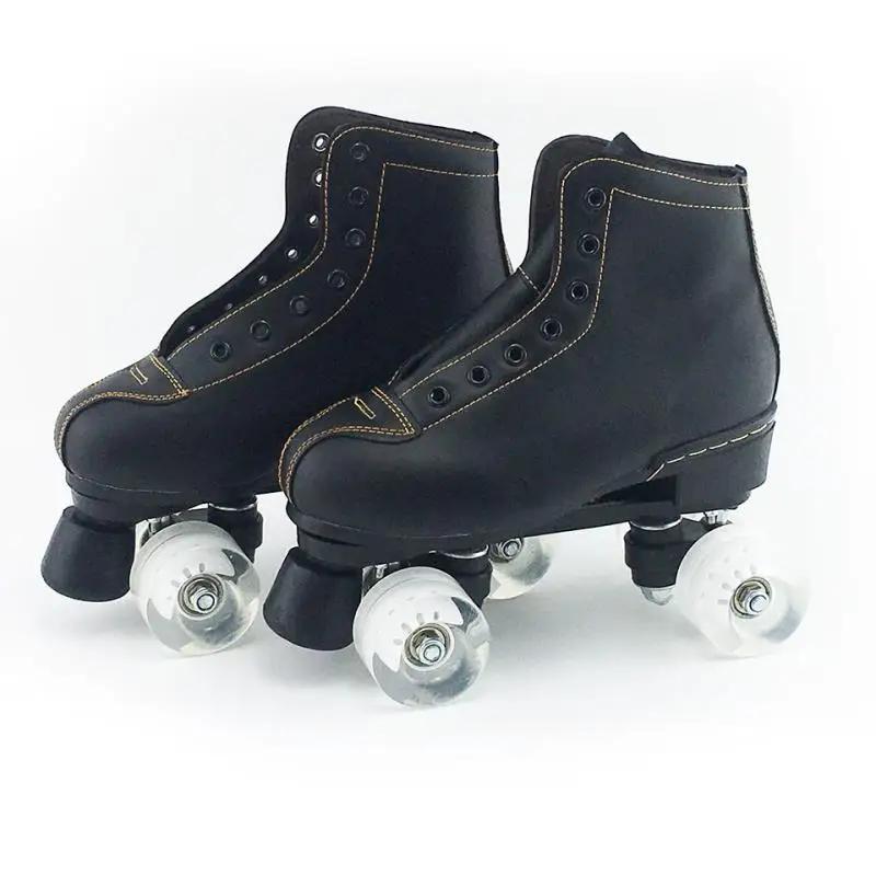 Patins de couro pu, patins de linha dupla, mulheres, homens, adultos, duas linhas, sapatos de patinação, patines com pu piscando ou não rodas sp7 - Image 1