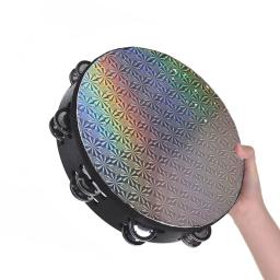 Colorido Tambourine Madeira Percussão Instrumentos Musicais, Double Row Jingles Bateria, Música Lover Presentes, Laser Drum, 8 em, 10 em - Image 5