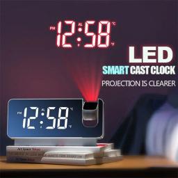 Relógio de mesa LED digital com projeção do braço 180 °, projetor USB, modo noturno, temperatura e umidade, soneca, 12 h, 24h - Image 1