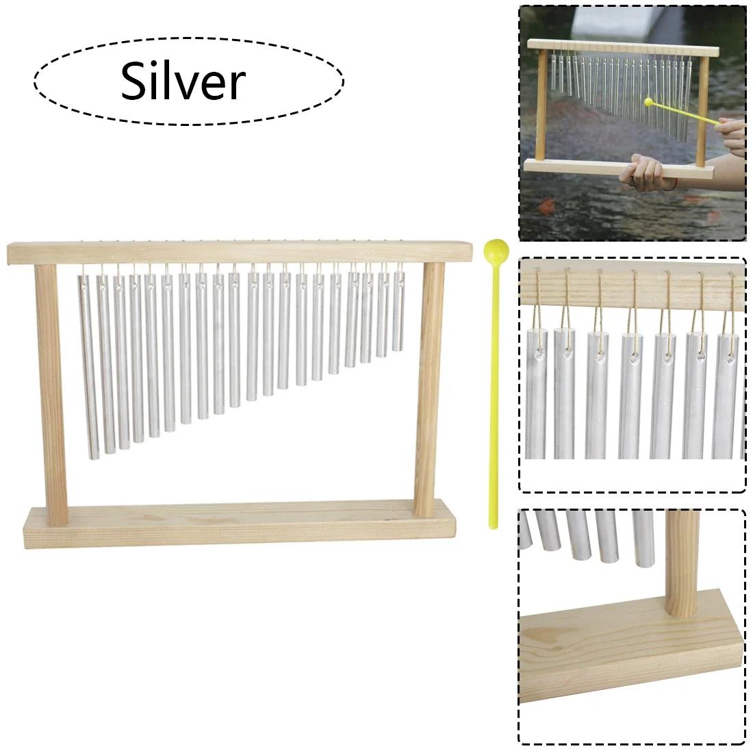 Instrumento de percussão de linha única com baquetas, Wind Chime, Solid Aluminum Tube, Wooden Desktop Table, 20 Tone - Image 1