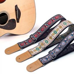 Ajustável bordado correia da guitarra de algodão ampliando e espessamento da faixa de ombro para a guitarra acústica elétrica de madeira baixo cintos - Image 1