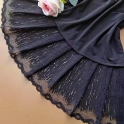 Padrão Flor Tecido Elástico Lace, Black Series, Fita, Guarnição do laço, DIY Artesanato, Tecidos Africanos, Qualidade, Largura, 1 m - Image 1
