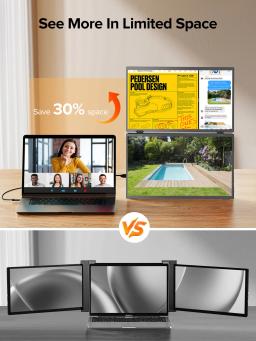 Monitor portátil UPERFECT UStation Δ / Delta para extensor de tela de laptop 15,6 "FHD 1080P Monitor duplo com suporte e monitor de viagem dobrável VESA 360 ° Monitor triplo empilhado para laptop PC Windows Mac - Image 6