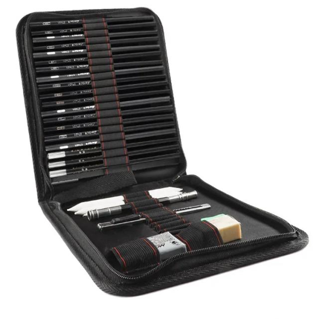 Kit de Desenho Profissional com 29 Suprimentos: Grafite, Carvão Vegetal, Lápis e Materiais de Arte para Estudantes e Escritórios