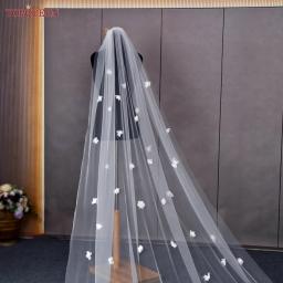 TOPQUEEN-Véu do casamento com flores 3D, véu, véu de tule, Catedral Mantilla, alta qualidade, V93 - Image 6