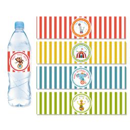 Personalizado circo tema animal garrafa de água etiqueta etiquetas baptismo chá de fraldas decoração de aniversário suprimentos festa de circo garrafa envoltório - Image 1