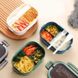 Lancheira de camada dupla única, compartimento portátil, caixa de comida de frutas, micro-ondas, lancheira com garfo e colher, piquenique, caixa fresca - Image 2