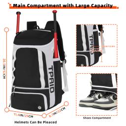 TPAID-Mochila De Beisebol Com Compartimento De Sapatos Para Jovens, Bolsa De Esportes, Treinamento De Softball, Grande Capacidade, 20,5" - Image 4