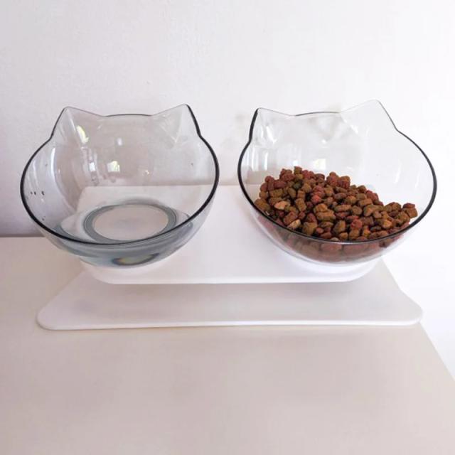 Tigela Dupla Antiderrapante com Suporte para Gatos e Cães - Alimentação Confortável e Prática