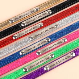 Colar de couro personalizado para animais, Coleiras Bling Bling para cães pequenos e gatos, Gravado grátis, ID de cachorro e gatinho - Image 5