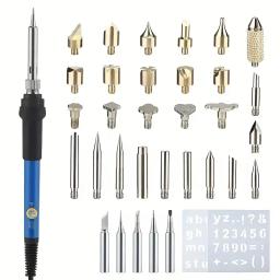 Kit de ferramentas pirográficas para gravação em madeira, queima e escultura, temperatura ajustável, ferro de solda, operado manualmente, 60W - Image 1