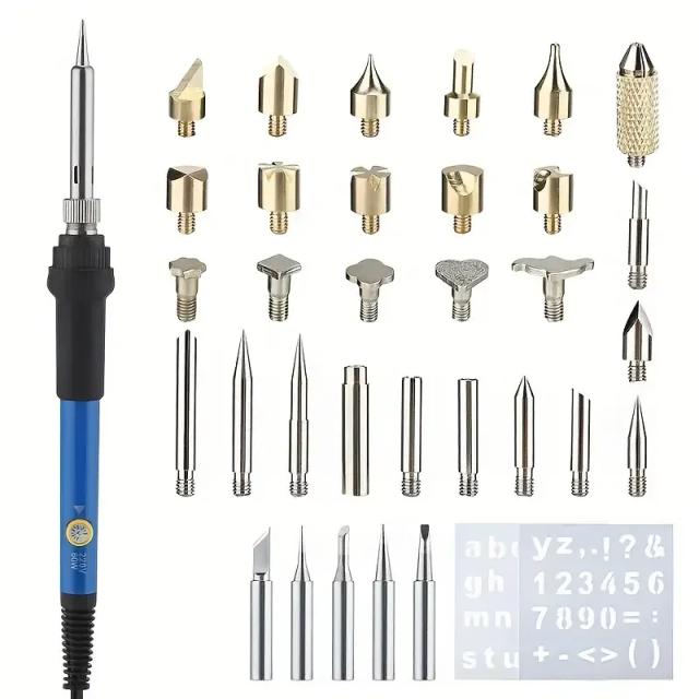 Kit Completo de Ferramentas Pirográficas para Gravação, Queima e Escultura em Madeira com Ferro de Solda de 60W e Temperatura Ajustável