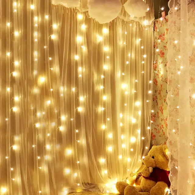 Cortina de Janela com Luzes de Fada para Festas e Casamentos - Painéis de 3m, 4m, 6m e 8m com Cintilação e Guirlandas