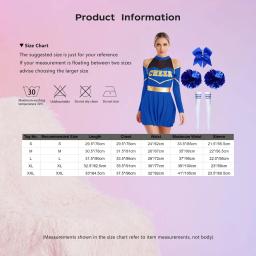 Trajes de dança de torcida para mulheres, vestido manga comprida com pompons, meias para menina de escola, fantasias de Halloween para líderes alegres - Image 6