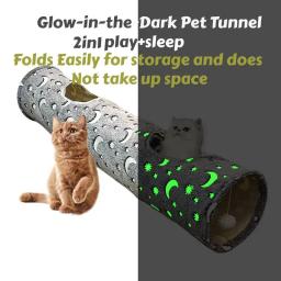 Túnel de gato dobrável Tubo com bola, cama de gatos luminosa, brinquedo longo, treinamento Puzzle, exercício Coelhos - Image 1