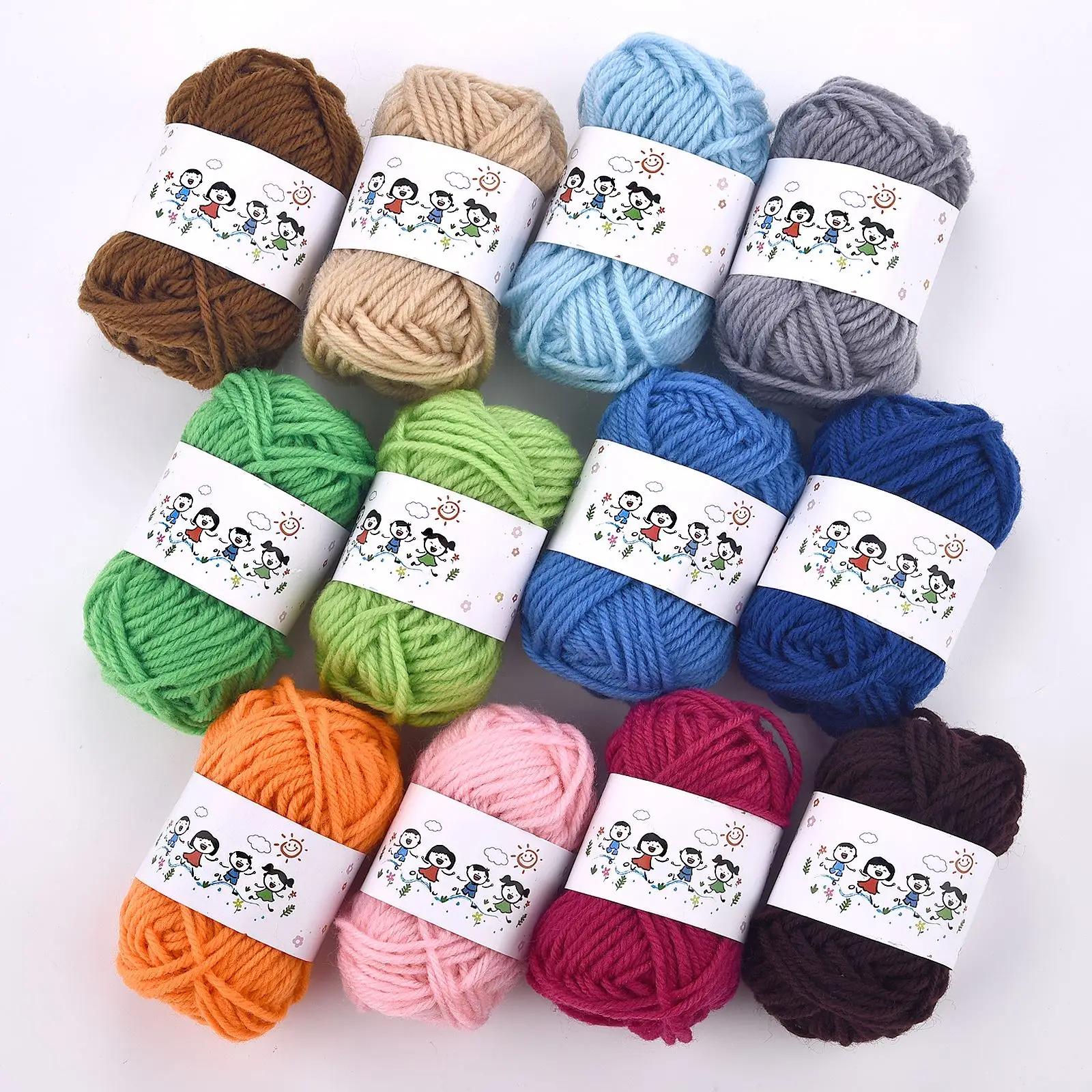 Tricô acrílico Crochet Fios, Material colorido para bordado, Costura Mão Artesanato, Lã Bola Chapéu, Bonecas macias, 12 cores por conjunto - Image 1