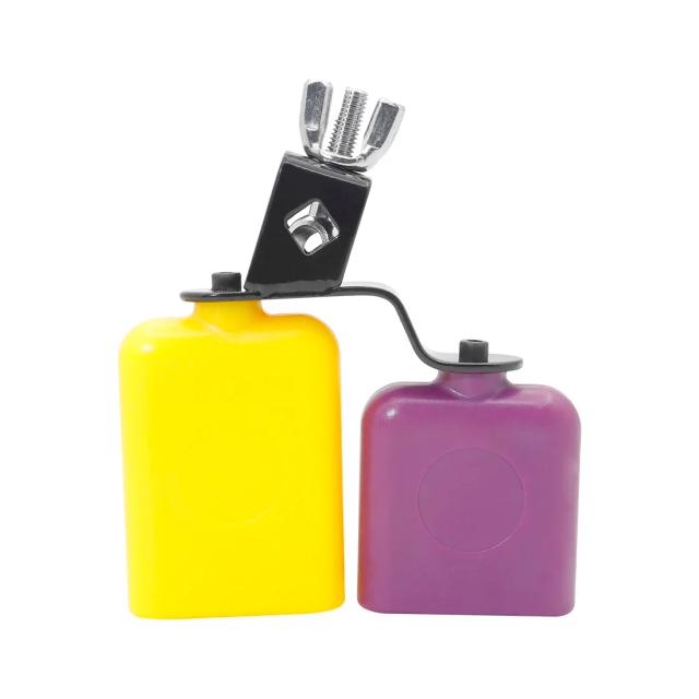 Kit de Bateria Profissional com Acessórios Coloridos em Amarelo e Roxo, Inclui Percussão Tweeter, Baixo, Quadrado e Cowbell
