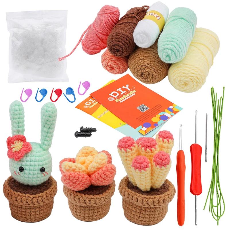 MIUSIE-Iniciante Crochet Kit, Cacto em vaso de planta, Crochet criativo, DIY Keychai Tricô, Chaveiro, Crochet Dolls Material Pack - Image 1
