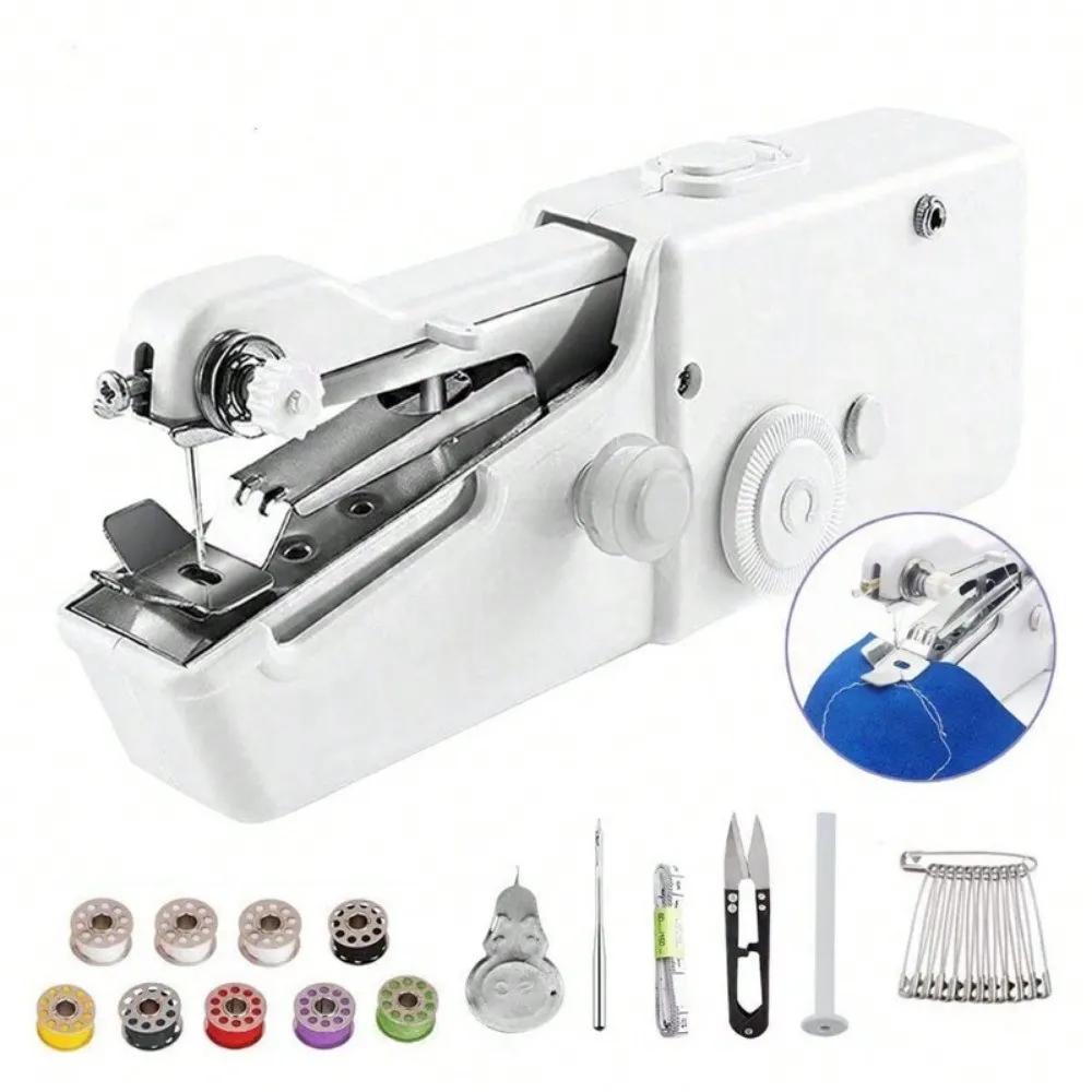 Mini máquina de costura portátil com luz, 2 velocidades, fio duplo, elétrico, doméstico, multifunções, cortador, foot tools - Image 1