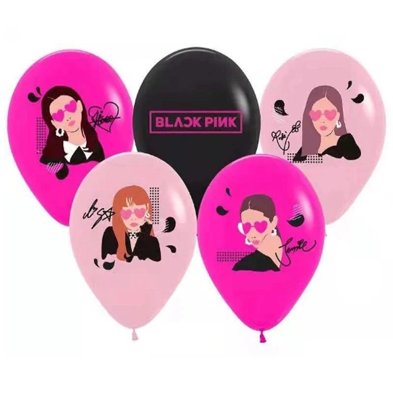 Moda coreana suprimentos para festa para meninas, grupo feminino, princesa balões, decoração de festa de aniversário, preto e rosa, 12 ", 10pcs - Image 1