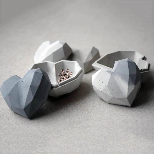 Kit de Moldes em Coração para Caixa de Jóias em Resina, Gesso, Concreto e Silicone - 2 Peças