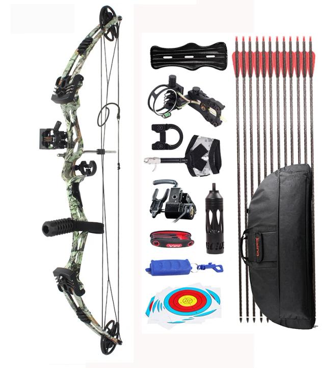 Conjunto Junxing de Arco e Flecha Composto com Polia Ajustável 35-55lbs para Tiro com Arco, Caça e Pesca