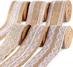 Rolos de fita de serapilheira com renda, fio de juta para bricolage, artesanato artesanal de casamento, linho, decoração de Natal, 2 jardas, 4F - Image 1