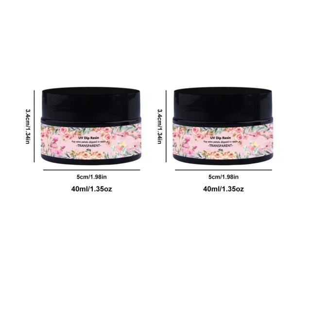 DIP Cola de Resina UV 40/100ml para Flores de Fio, Transparente, Alto Brilho, Cura UV