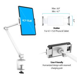 Bewiser-Liga De Alumínio Xiaomi Suporte Do Telefone Móvel, Tablet Mount, iPad Stand, Clipe De Mesa, Cama, 4.7-15.6" - Image 6