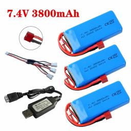 Bateria e carregador LiPo para Wltoys, 2S, 7.4V, 3800mAh, 144010, 12428, 124019, 124018, 1/14, 1/10 RC bateria de carro, peças sobressalentes - Image 1