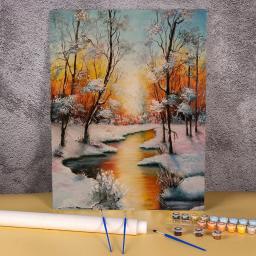Paisagem do sol desenho sobre tela, Kits de pintura DIY, Tintas acrílicas, Neve pintada à mão, Presente original, Casa - Image 1