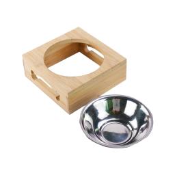 K5dc levantou o suporte de bambu contínuo do alimentador do animal de estimação com a bacia de aço inoxidável removível para gatos e cães pequenos presente prático durável - Image 5