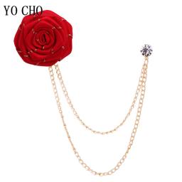 Broches de casamento para homens, arte de pano, broche artesanal de flor rosa, alfinete de lapela, corrente borla, acessórios masculinos, boutonniere do noivo - Image 3
