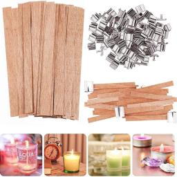 Madeira vela wicks 30 pces com suporte de ferro soja parffin beewick vela núcleos ambiental-friendly pavio diy vela que faz o jogo - Image 1