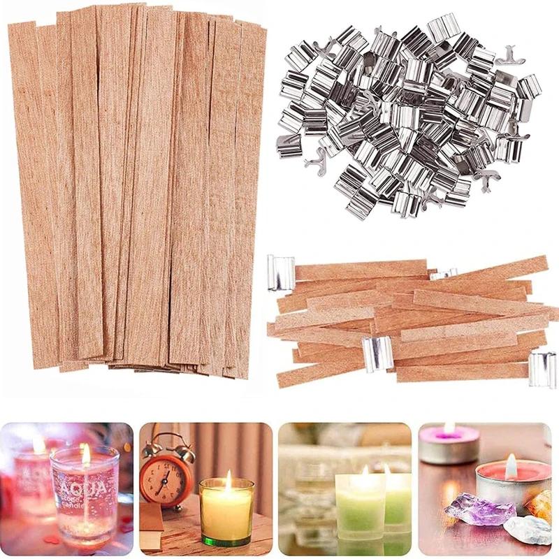 Madeira vela wicks 30 pces com suporte de ferro soja parffin beewick vela núcleos ambiental-friendly pavio diy vela que faz o jogo - Image 1