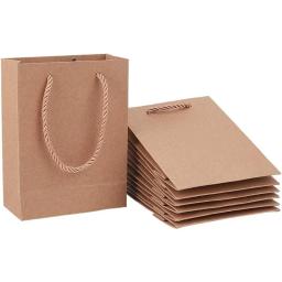 Sacos de presente reutilizáveis Kraft com alça, sacos de festa, presente tratar, sacola para aniversário, casamento, 4,7x2x6 polegadas, 20pcs - Image 1