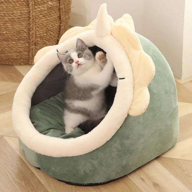 Caverna Dobrável Removível e Lavável: Cama Autoaquecida Confortável para Gatos e Cães Pequenos