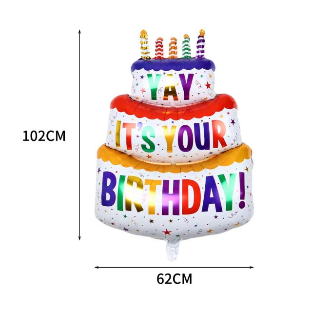 Decoração de Aniversário: Velas Coloridas e Balões de Alumínio para Bolo de 3 Camadas