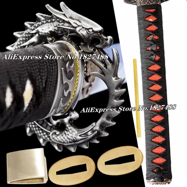 Conjunto de Acessórios para Espadas Japonesas Samurai: Katana e Wakizashi com Guarda do Dragão, Tsuka, Menuki e Mais