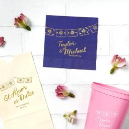 Guardanapos personalizados de coquetel, Banner de papel Picado, Decoração para casamento e festa, Guardanapos Fiesta Foil, 50Pcs - Image 5